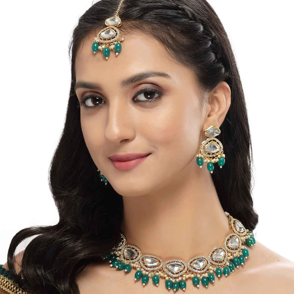 Sukkhi Artisanal Gold Plated Green Stone Studded Choker Necklace Set