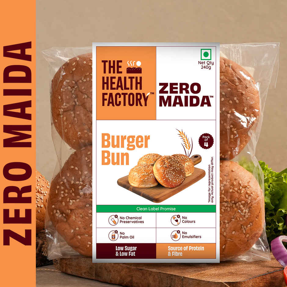 The Health Factory Zero Maida Burger Bun (Pack Of 4) | Clean Label, Not Brown