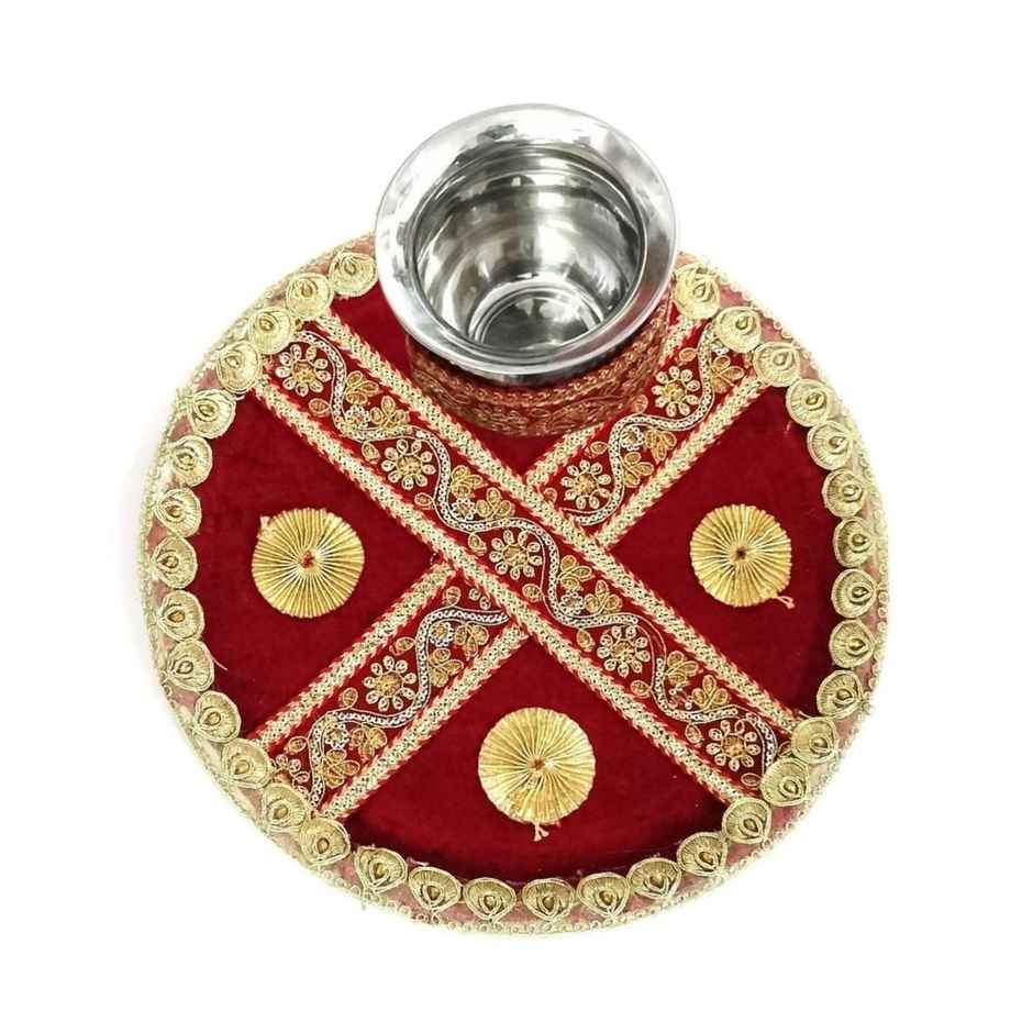 Karwa Chauth Pooja Thali Set | 12 inch | Red | Gullak