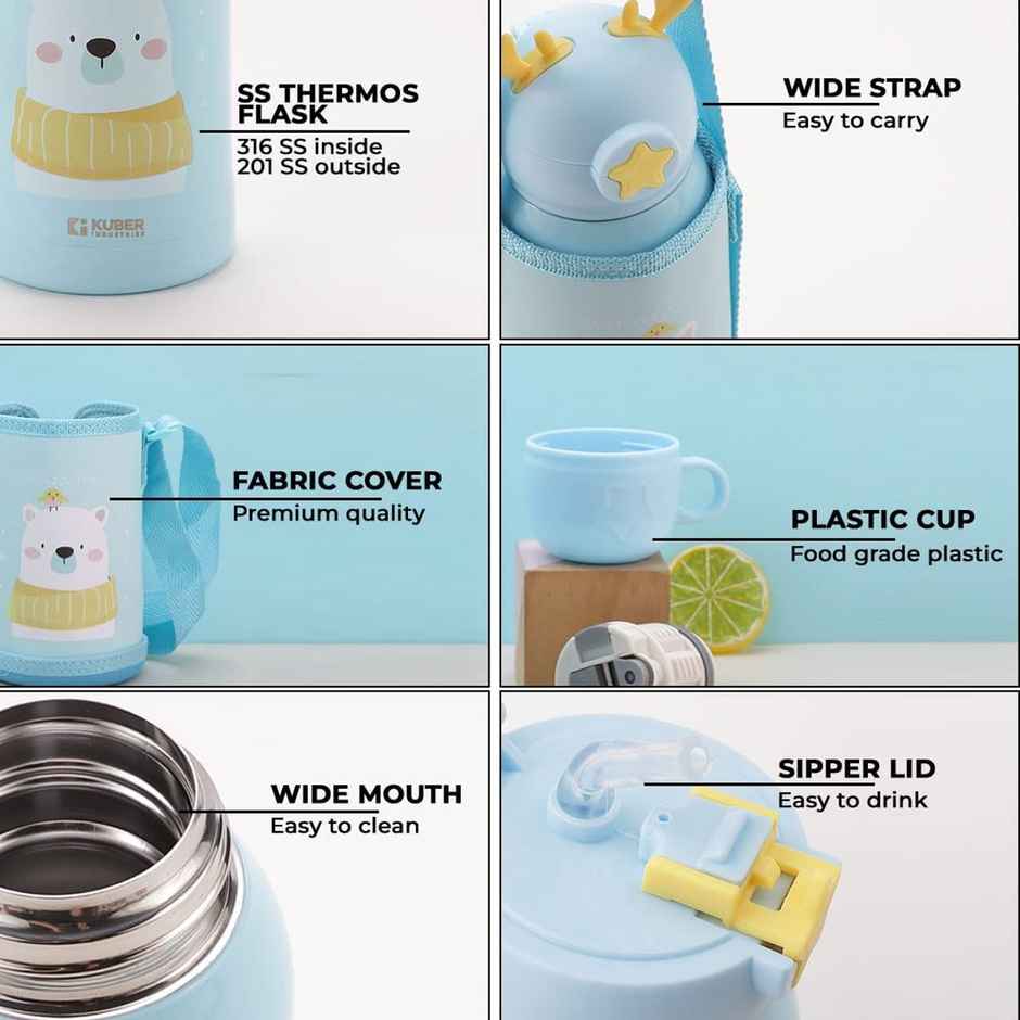 Kuber Industries Sipper Water Bottle for Kids, Vacuum Insulated Stainless Steel Flask with Straw