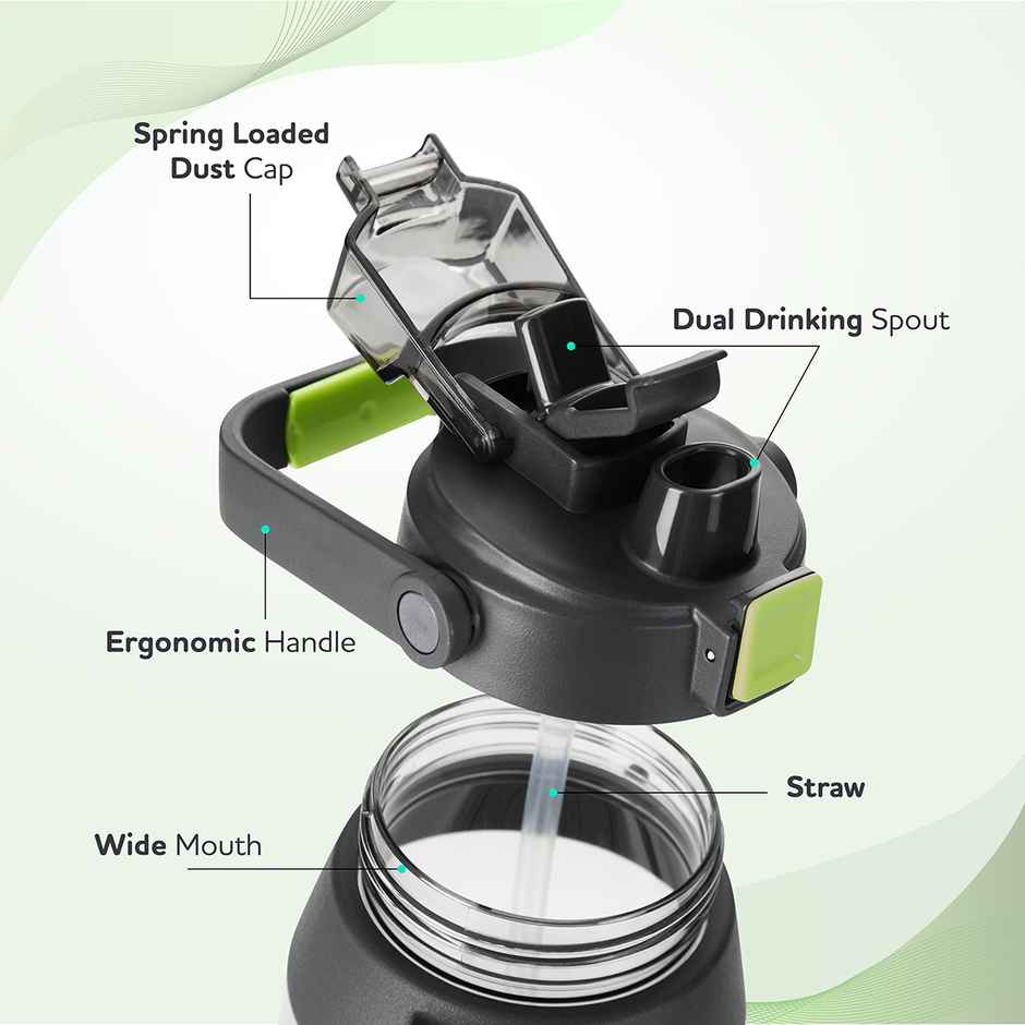 Kolorr Sprint 1400 ml Bottle | Black & Green | with phone stand | Ideal for Gym | Office | Travel