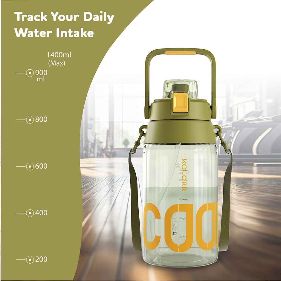 Kolorr Sprint 1400 ml Bottle | Green & Orange | with phone stand | Ideal for Gym | Office | Travel