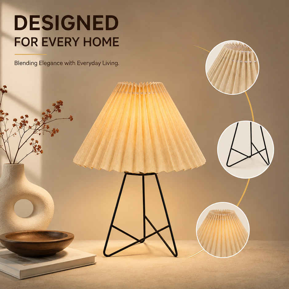 Homesake Retro Matte Black Metal Table Lamp | Bedside Gift | Home & Living Room | Khadi Pleated