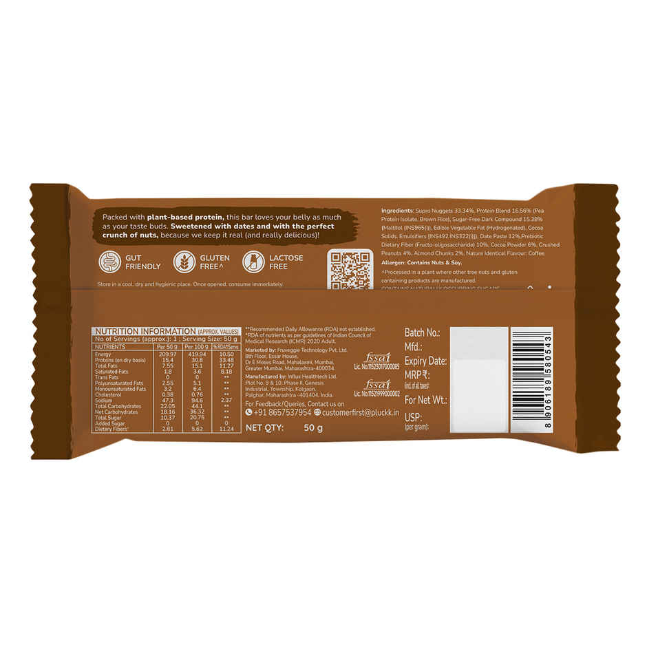 Pluckk Upnourish 15g Plant Protein | Cafe Mocha |No Added Sugar|No Added Preservatives|Good For Gut