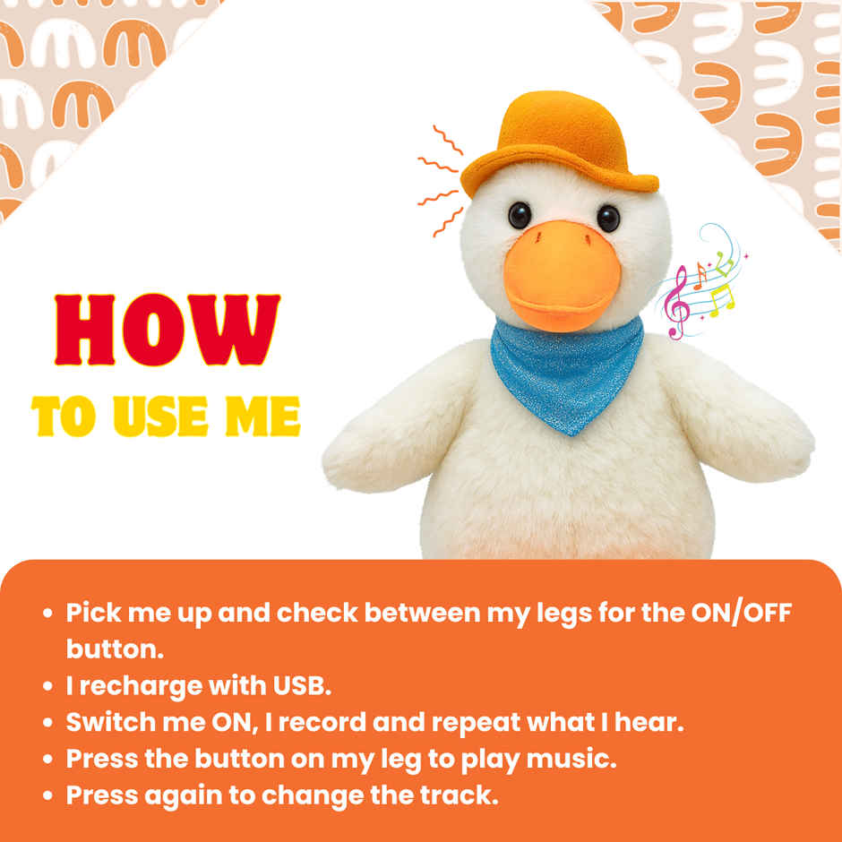 Toytales ES Jumper Duck | Soft Toy | Stuffed Animal | Birthday Gift For Kids |Electronic Toys|Animal