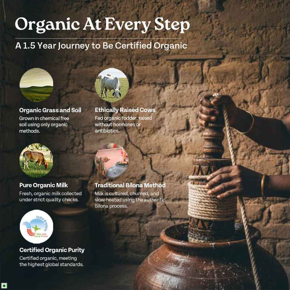 A Tata Product - Organic India Pure Bilona Ghee | Glass Bottle | Labs Tested On 250+ Parameters