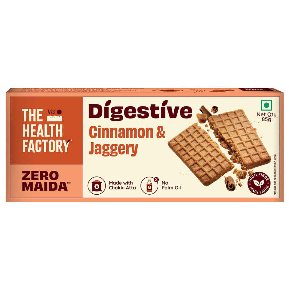 The Health Factory Super Fibre Digestive Cookie Biscuits - Cinnamon & Jaggery | Zero Maida