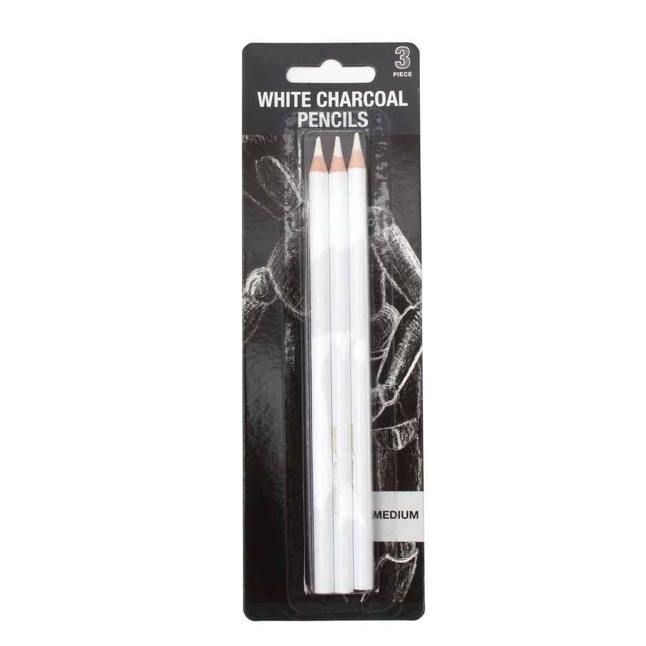 Chrome 3 Pcs White Medium Charcoal Art Drawing Pencils Set For Dark Tinted Paper
