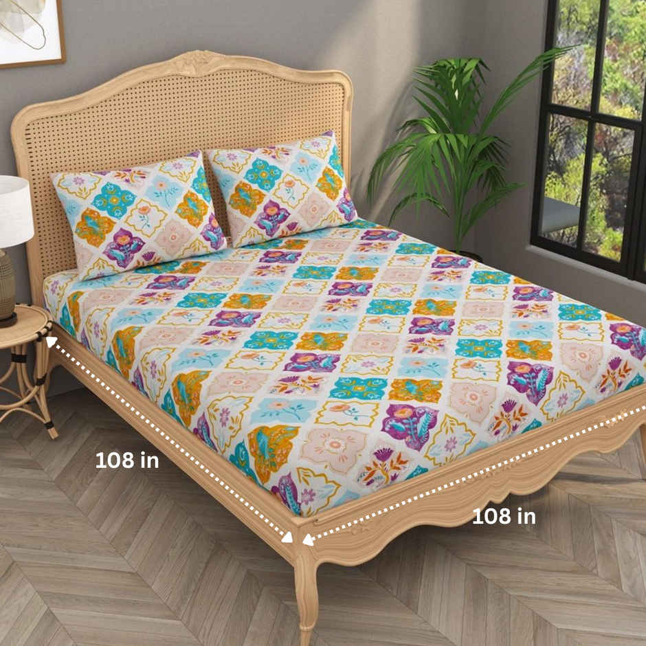 House Of Gulab 100% Cotton Double Bedsheet Floral - Purple