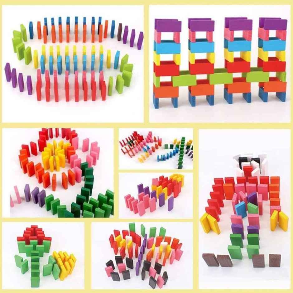 Toyshine 120 pcs 12 Color Wooden Dominos Blocks Set For Kids Educational Game