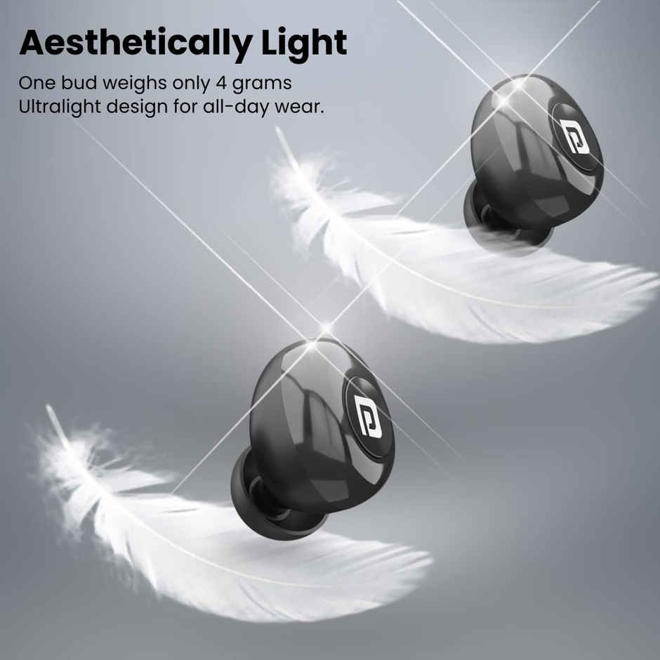 Portronics Harmonics Twins S3 Smart TWS Earbuds with 20 Hrs Playtime, Bluetooth 5.2, 8mm Drivers, Lightweight Design - Black