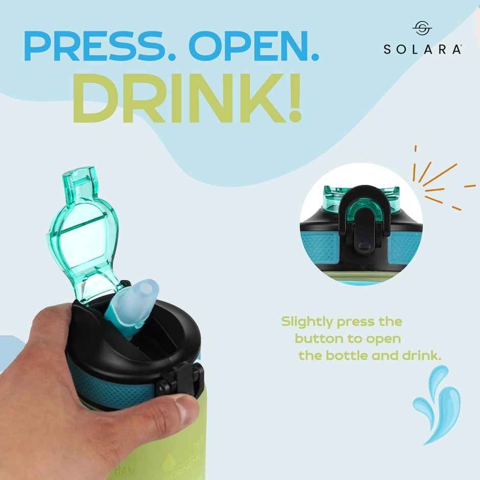 Solara Tritan Motivational Water Bottle for Travel, Office, School, Gym | Blue & Green | 1 L