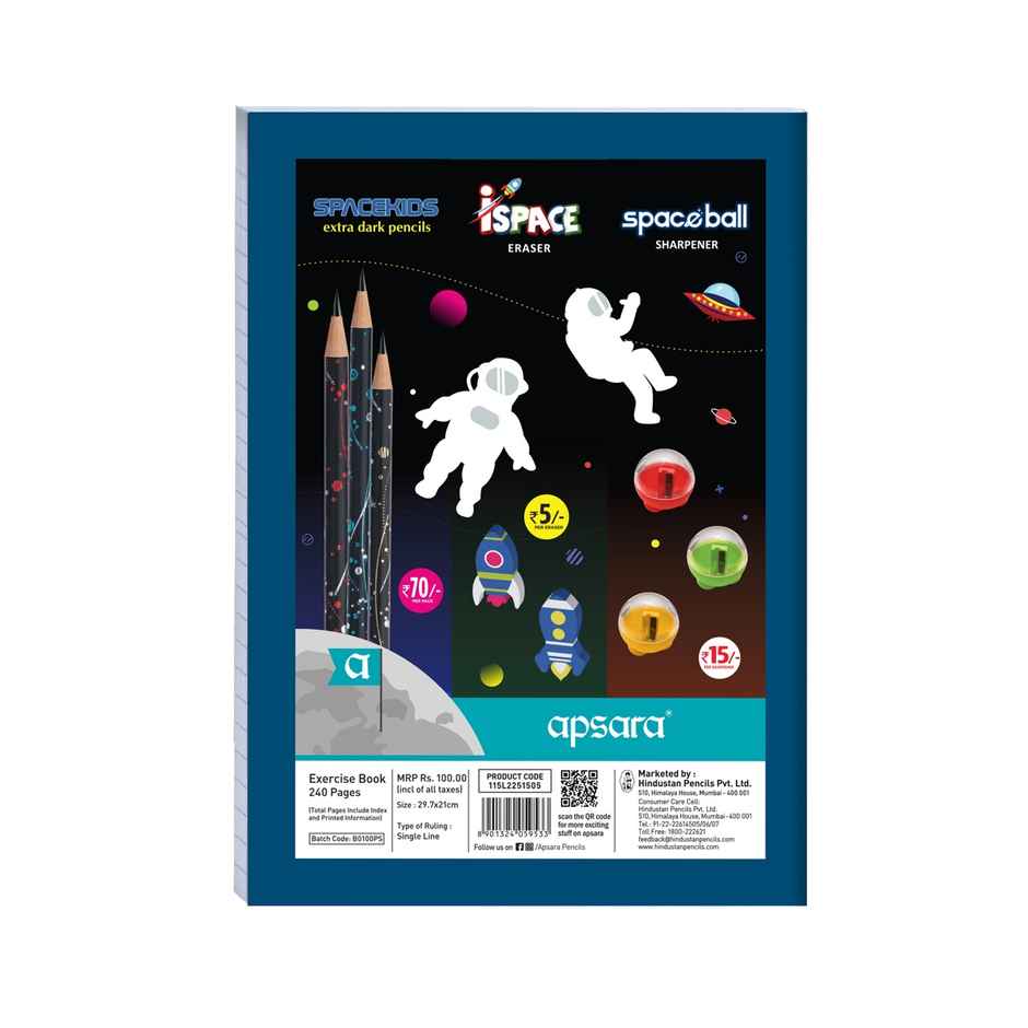 Apsara A4 Size Long Notebook | 29.7 x 21 cm, Pages 240 | Assorted Designs
