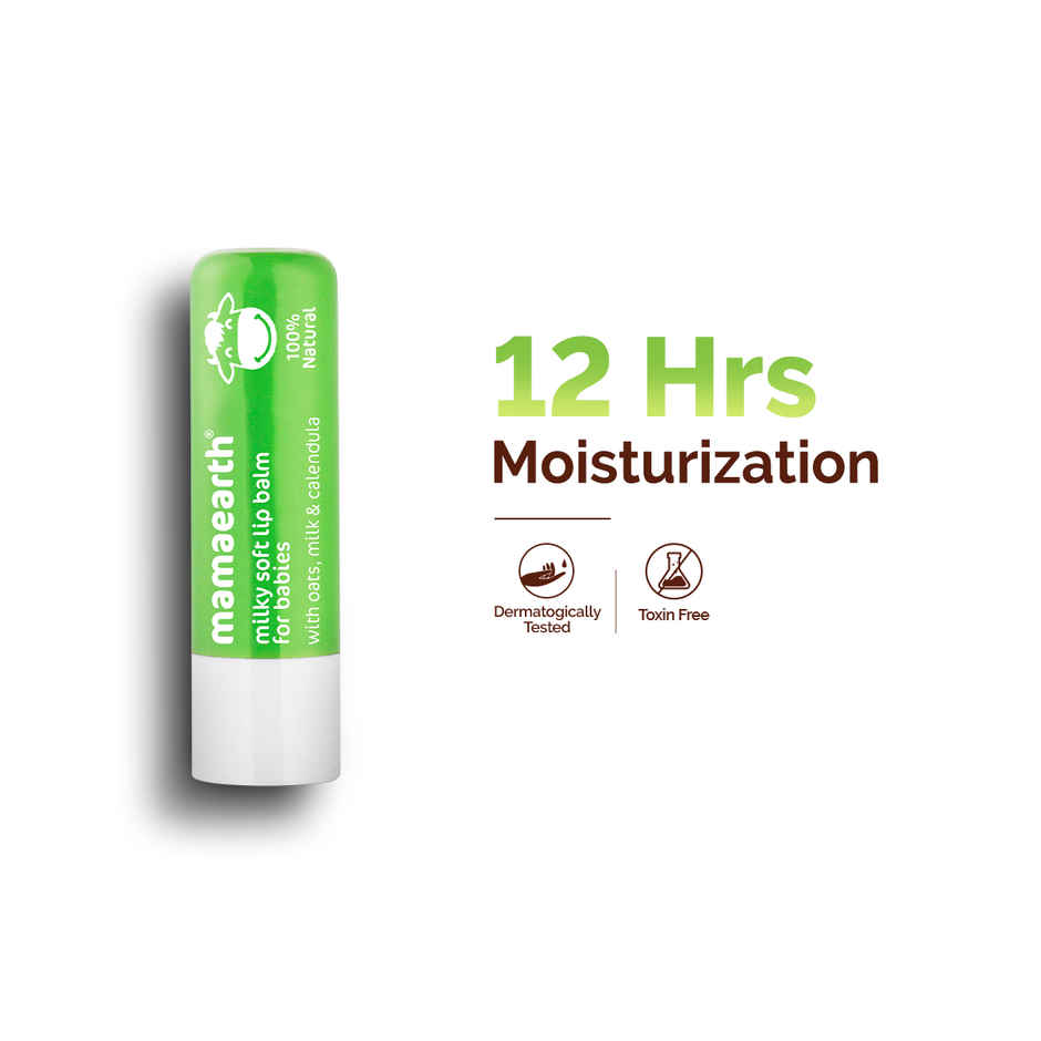 Mamaearth 100% Natural Milky Soft Lip Balm For Kids, Babies With Oats, Milk & Calendula