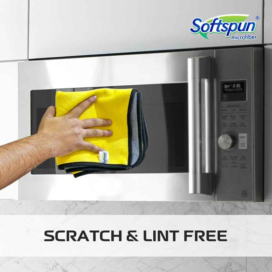 Softspun Microfiber Cleaning Cloth | 600 GSM, 40x60cm, 1pc, Yellow | Grey