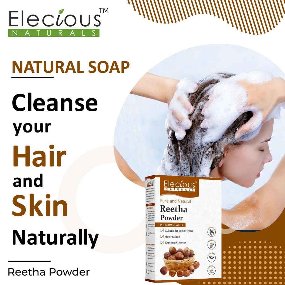 Elecious Pure Reetha Powder for Hair | Ideal for Hair, Face and Skin