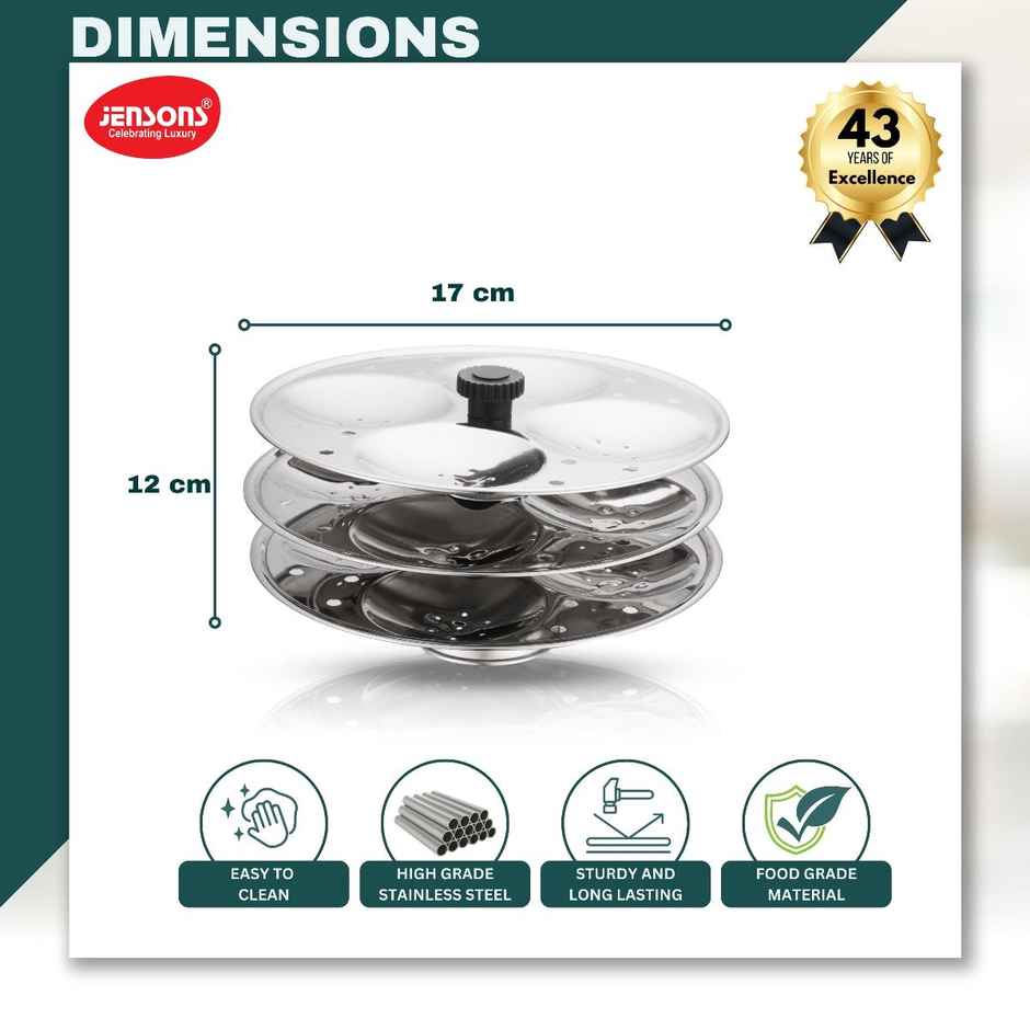 Jensons Stainless Steel 3x4 Tier Idli Maker Stand | 12 Idli Capacity | Heavy Duty Steamer