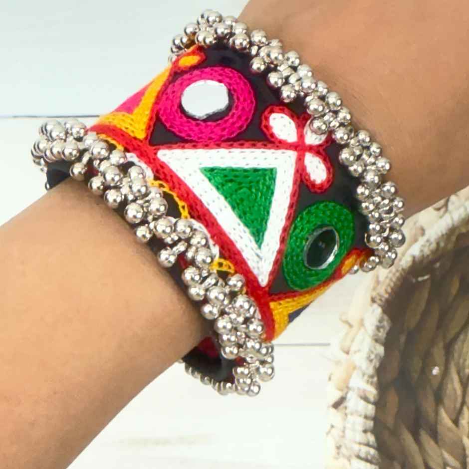 The Opal Factory Thread work Multicolour Flexible Bangle Kada with Ghungroo and Mirror | Free Size