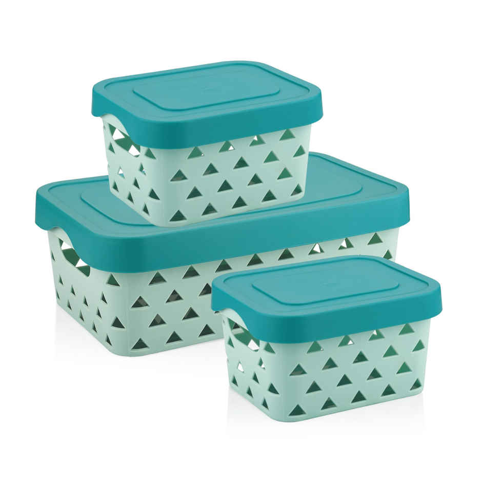 Asian Plastoware Multi Star Basket Set with Lid | 3 Pc- Assorted