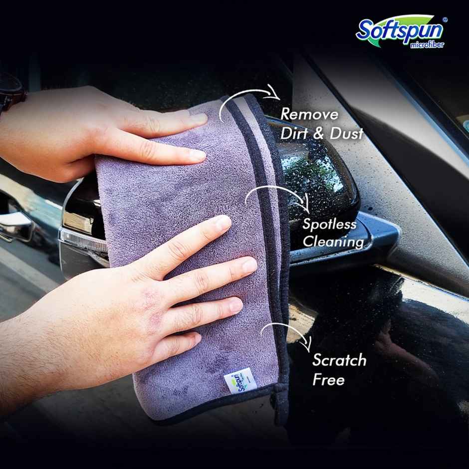 Softspun Microfiber Cleaning Cloth (500 GSM, 35x75cm, 1pc, Grey)