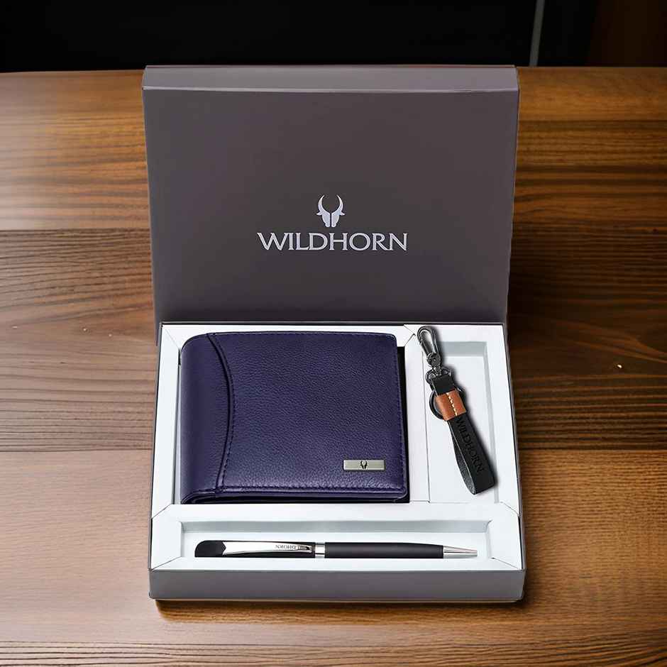 Wildhorn Men's Leather Wallet Gift Set | Blue - One Size