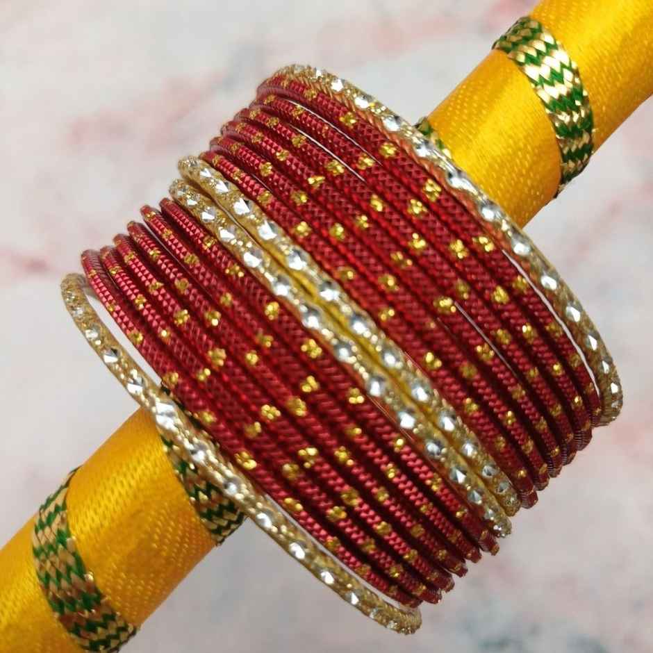 Red Metal Bangle Set | Designer Bangles | Pack Of 12 | Size 2.6 | Gullak