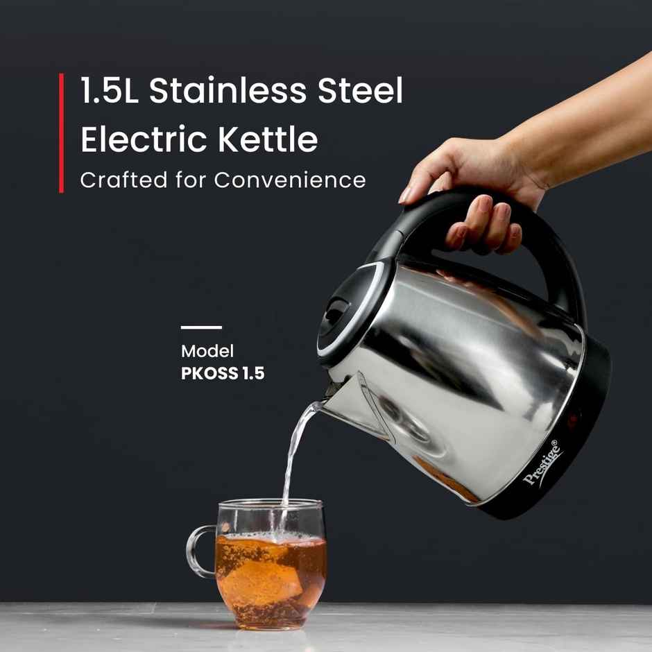 Prestige PKOSS Electric Kettle with Stainless Steel body, 1.5L Capacity, 1350 Watts - Silver & Black