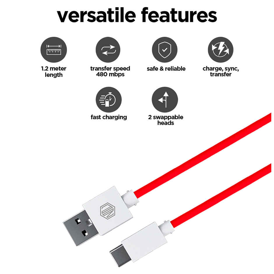 Nu Republic Blaze Hypersonic 50W USB Type C Cable 3.5 A 1 m Supports All Fast Charging Technologies (Compatible with Mobile, Tablet, Laptop, Speakers, One Cable) - Red