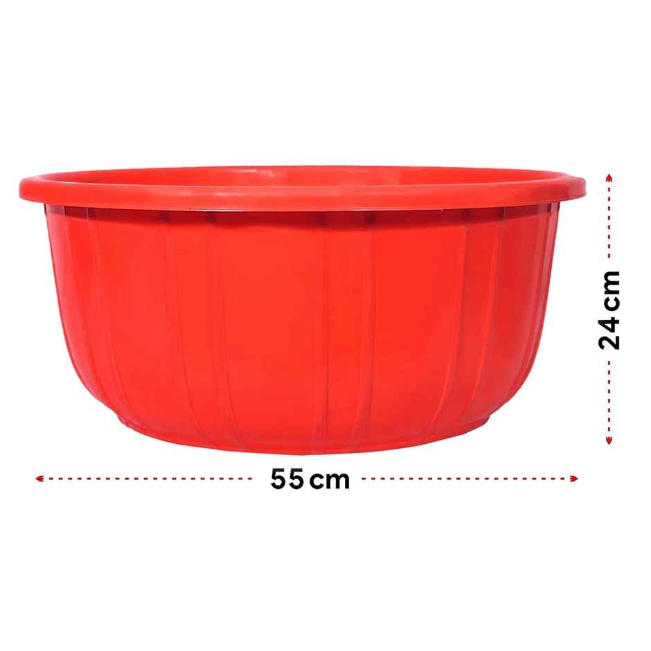 Kuber Industries Leaf Printed 40 L Multipurpose Unbreakable Plastic Bath Tub | Round (Red)