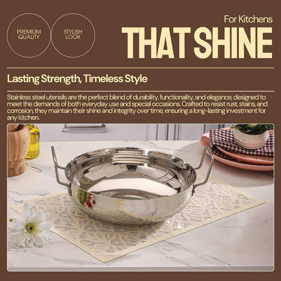 Jensons Stainless Steel Kadai 3 Litre | 27 cm | Induction & Gas Compatible |Deep Fry Pan|Heavy Duty