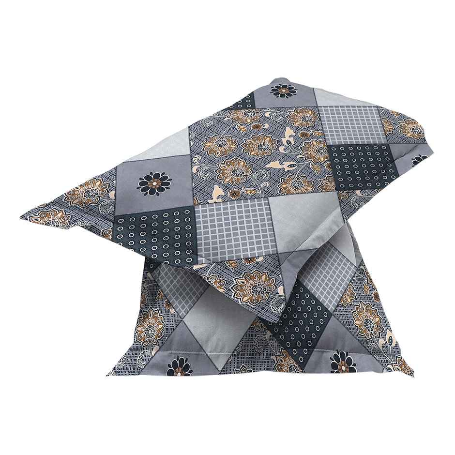 BAY6 110 GSM Geometric Print Microfibre Double Bedsheet, 2 Pillow Covers | Black & Grey | 87 x 94in