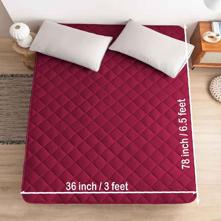 BAY6 Maroon Quilted Microfiber Cotton 350 GSM Mattress Protector For Single Bed