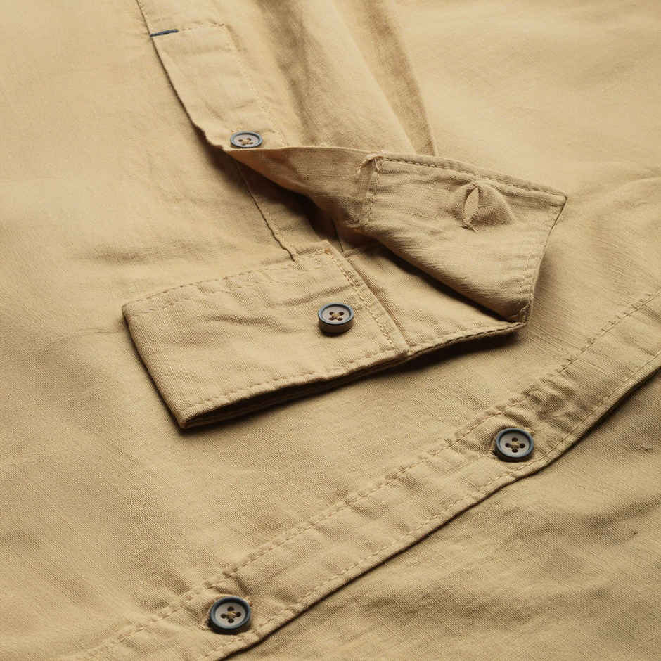 The Indian Garage Co Men's Slim Fit Solid Casual Shirt | Khaki - M