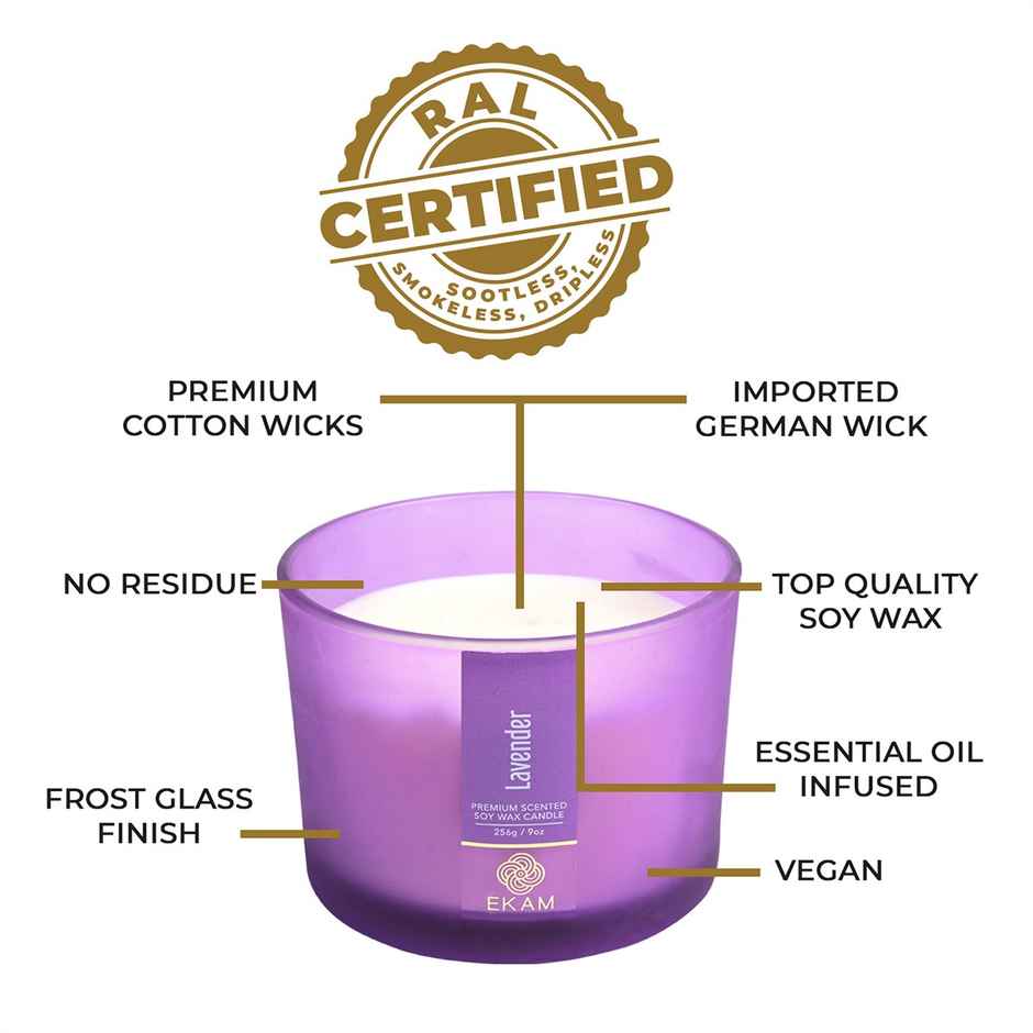 Ekam Lavender Scented 3 Wick Soy Candle