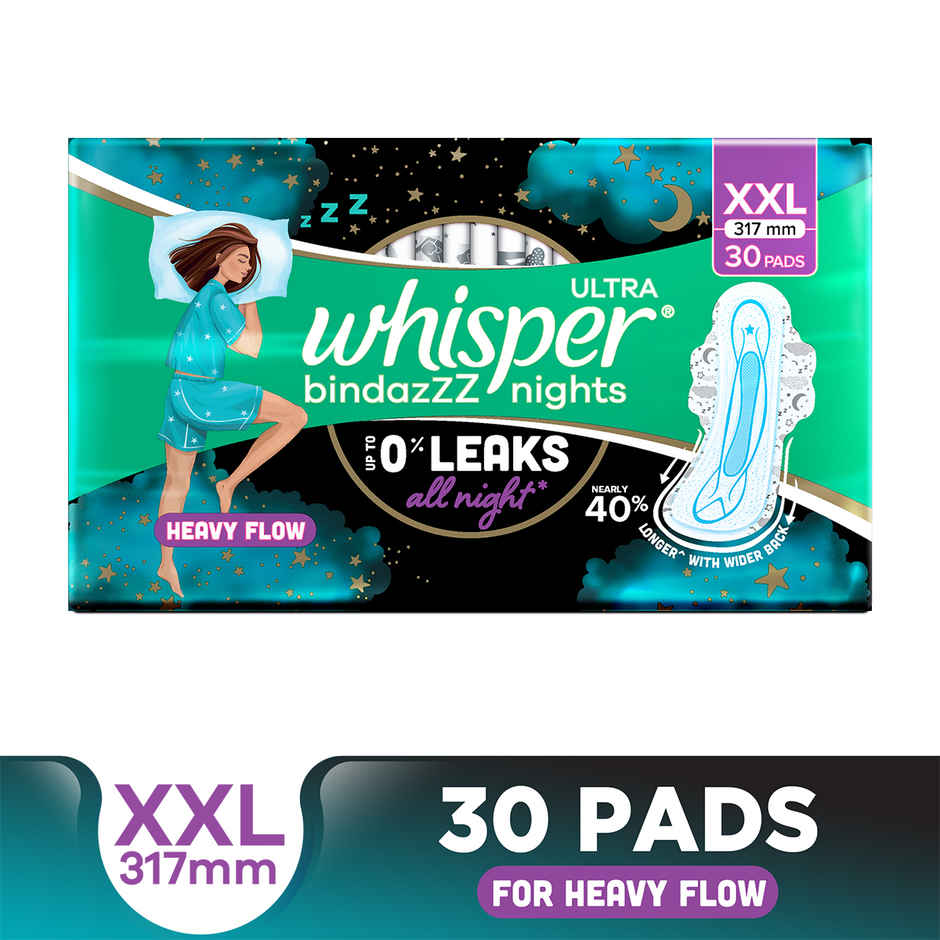 Whisper Bindazzz Nights Sanitary Pads | XXL | 30 pcs
