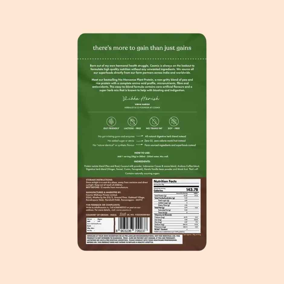 Cosmix No-Nonsense Plant Protein Chikmagalur Mocha, 24g Protein