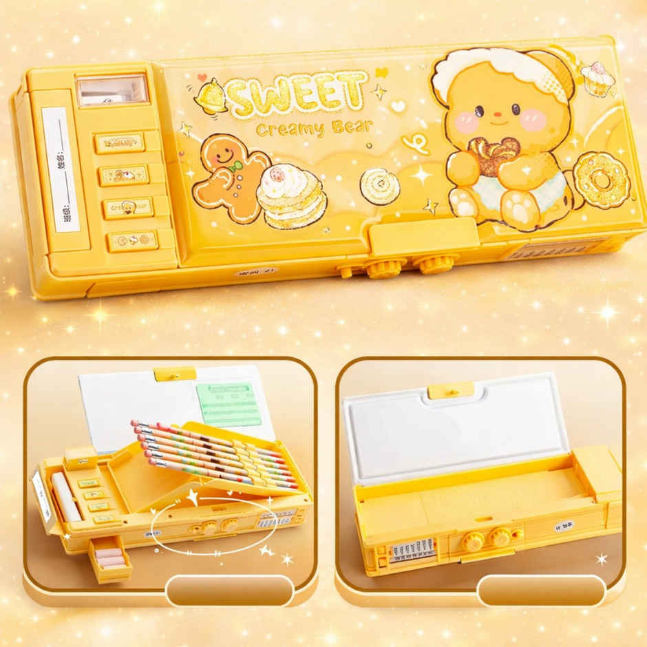 Fablue Creamy Bear Pencil Box with Magnetic & Password Lock | Yellow
