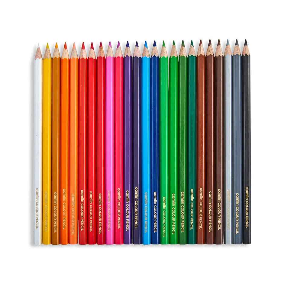 Camlin Colour Pencils Assorted Pack Of 24 Shades With Sharpener, Full Size