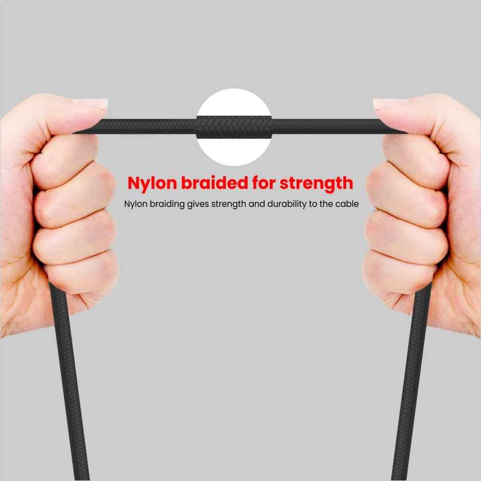 Portronics Konnect C1 20W PD Type C to Type C Unbreakable Data & Charging Cable, Nylon Braided with Metal Heads, 1M Length - Black