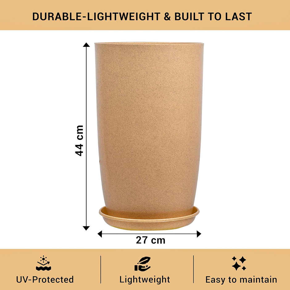 Kuber Industries Flower Pot with Plate | 18 Inch | Lightweight Polymer Planter | Beige