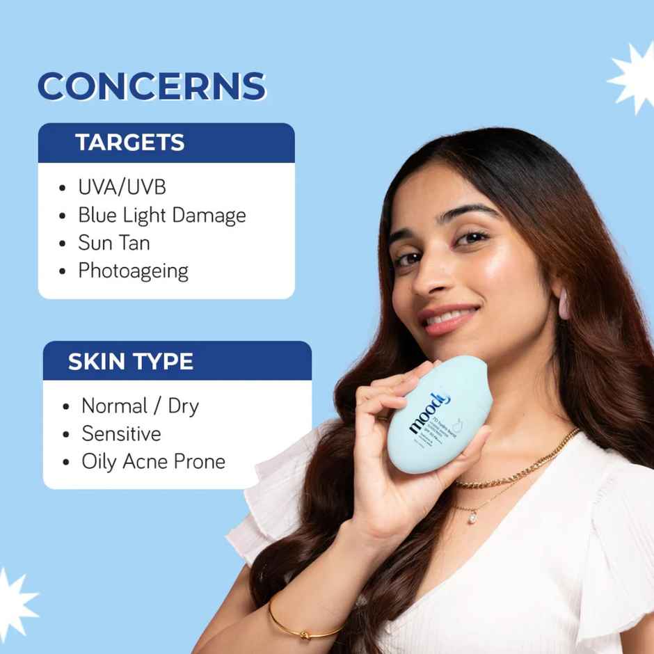 Moody 7D Hydro Burst Hybrid Water Sunscreen SPF 50 Pa +++, Hyaluronic & Coconut Water (50 Ml)