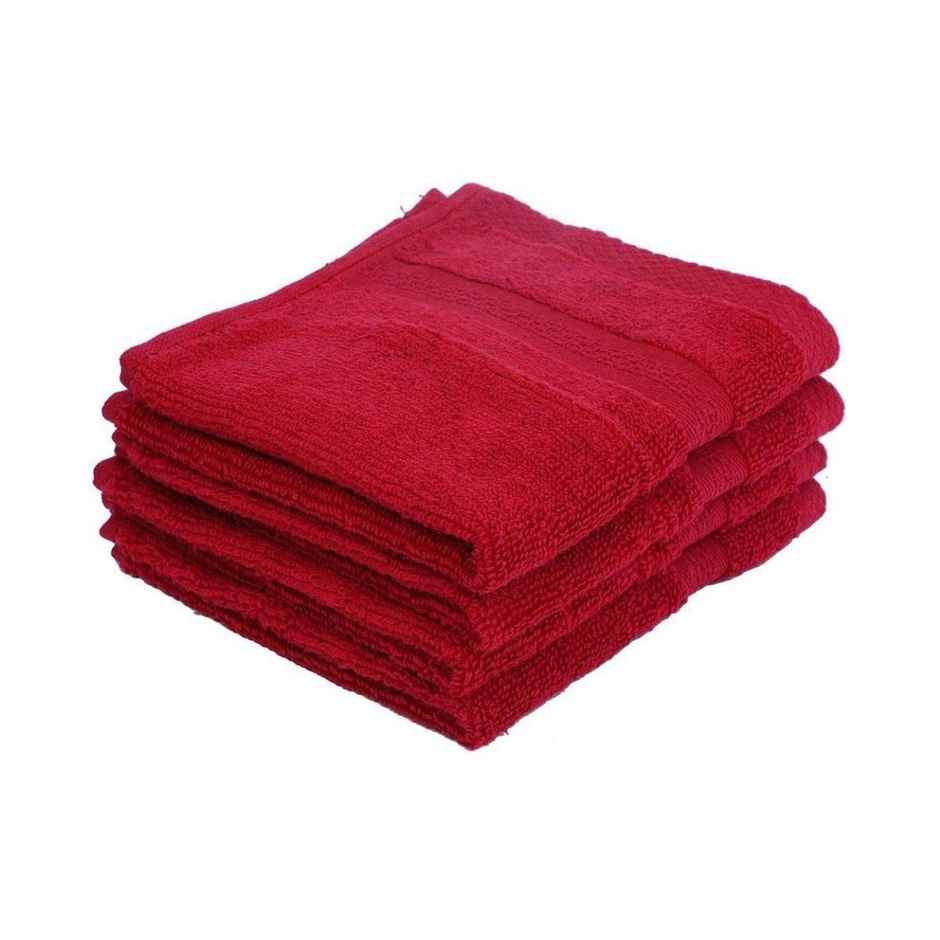 Bianca Face Towel Soft Cotton | Red | 30cm x 30cm | 550 GSM | Pack of 4