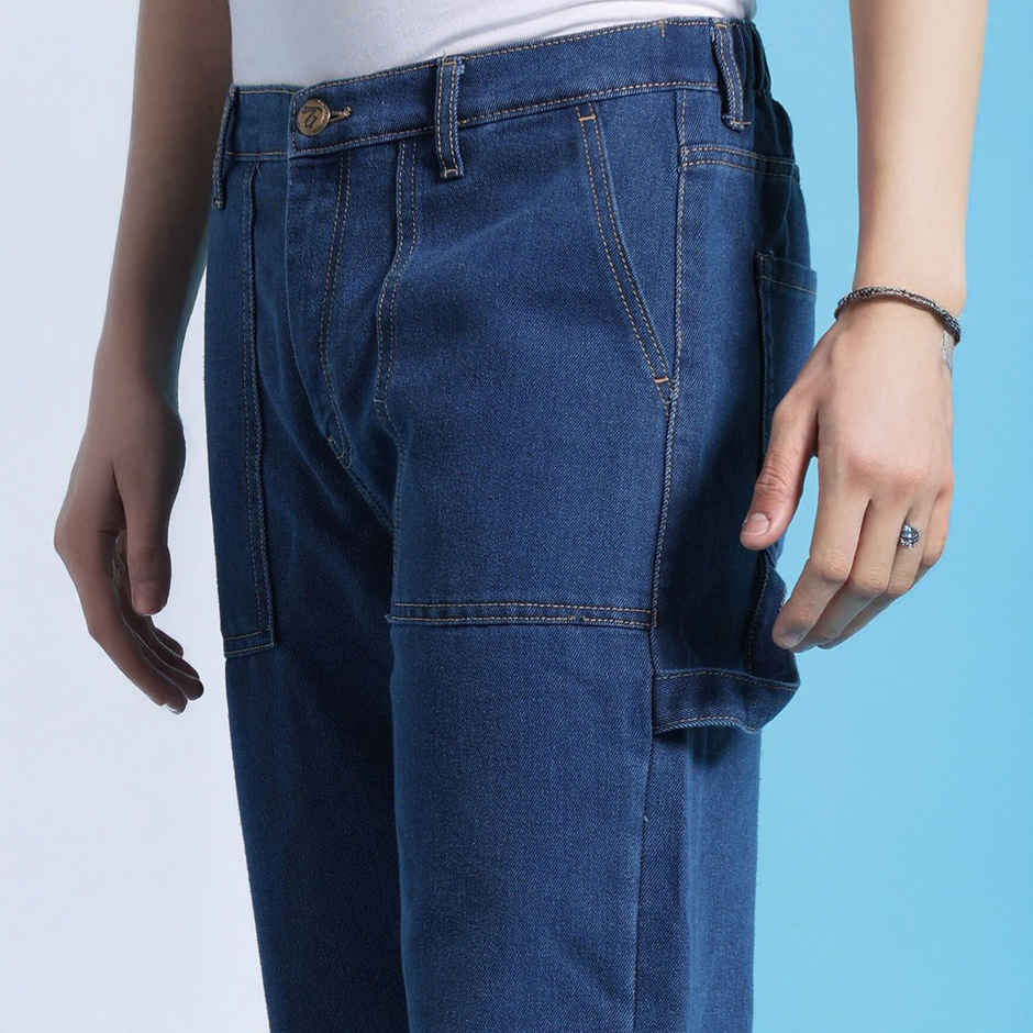 The Indian Garage Co Men's G371 Baggy Fit Solid Street Jeans | Solid Blue | 32