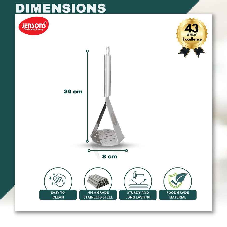 Jensons Stainless Steel Potato Masher | Heavy Duty Kitchen Tool