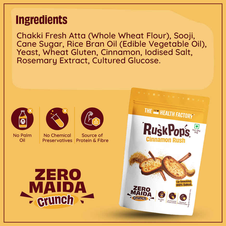 The Health Factory Zero Maida Rusk Pops- Cinnamon Rush
