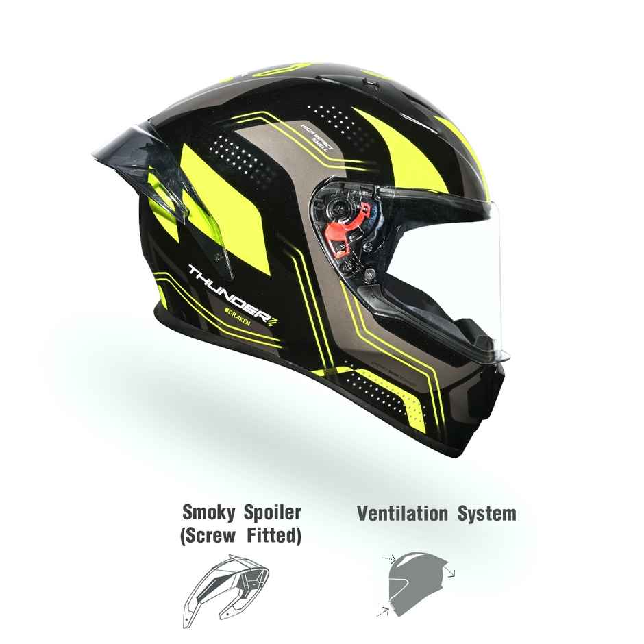 Studds Thunder Draken Full Face Helmet with Spoiler |Fluorescent Yellow - L