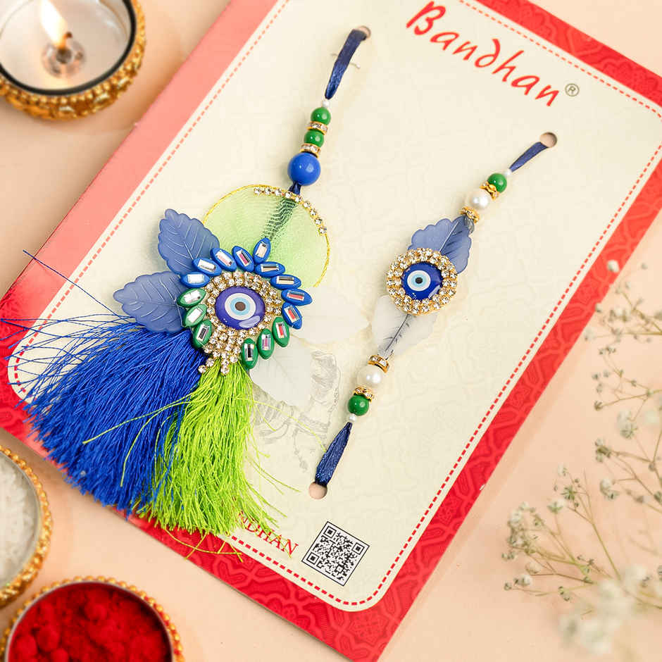Bhaiya Bhabhi Lumba Rakhi | Designer Evil Eye Protective | Pack of 2 | Tomuncle