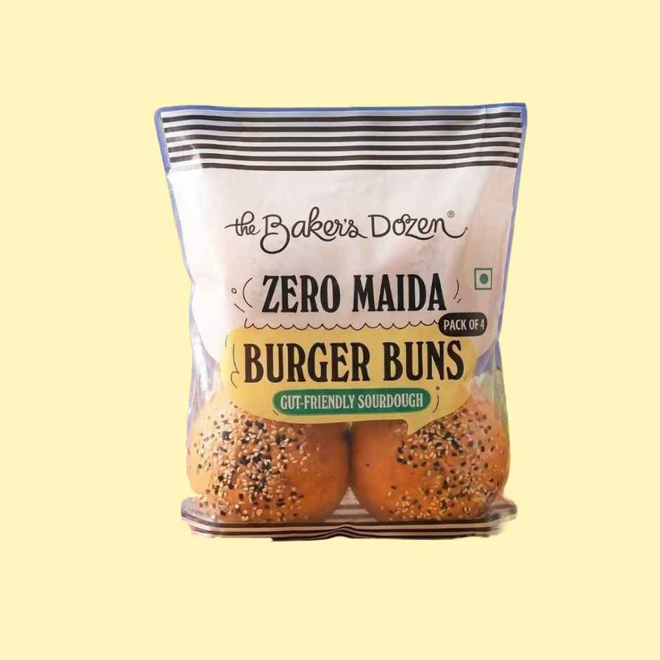 The Baker's Dozen Zero Maida Burger Buns | Gut Friendly Sourdough | Whole Wheat | Atta Bun