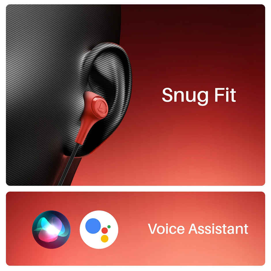 boAt BassHeads 95 Wired Earphones, 10mm Drivers, Signature Sound, in-Line Microphone, Integrated Controls, Snug Fit, Lightweight, Voice Assistant, 120cm Cable & 3.5mm Jack - Raging Red