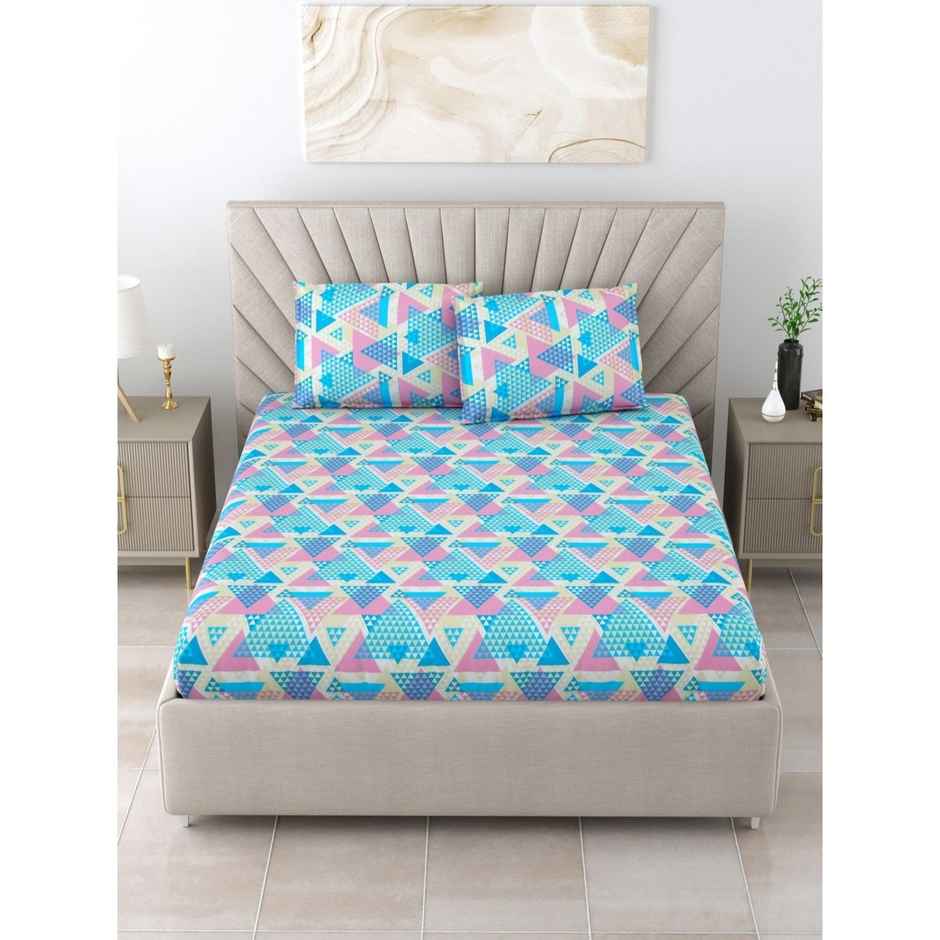 Bombay Dyeing Epigram 120 TC 100% Cotton Turquoise blue Super King Size Bedsheet - 2 Pillow Covers